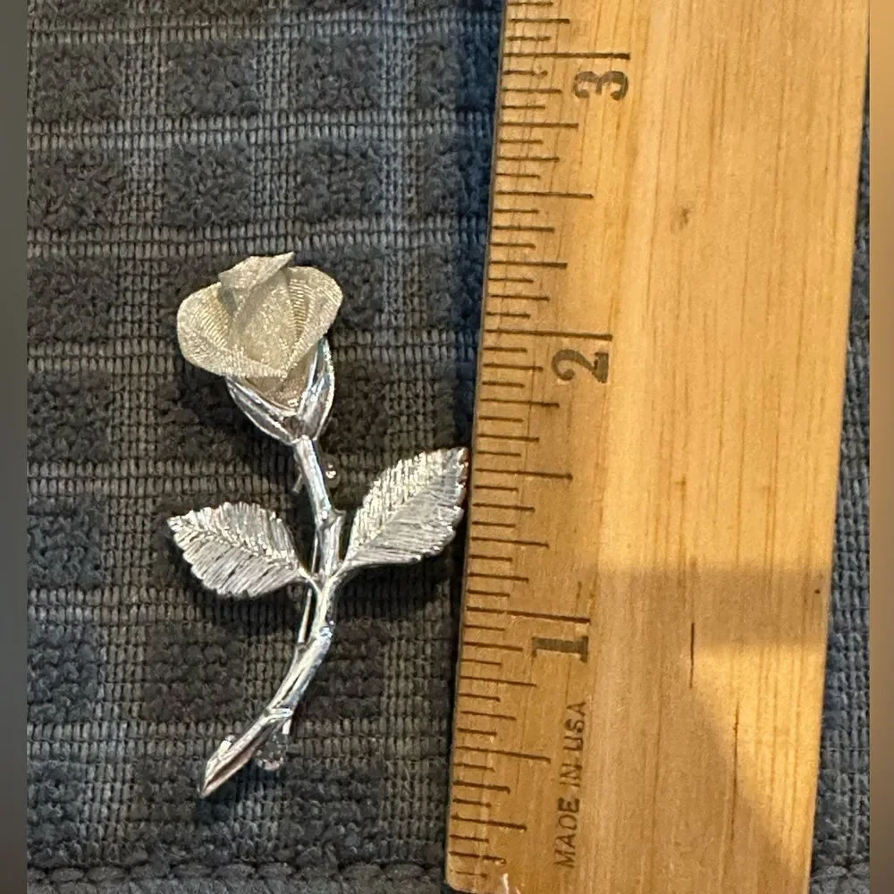 Vintage AK Anne Klein Silver Rose Brooch in Silver Tone with Mesh petals 2”
